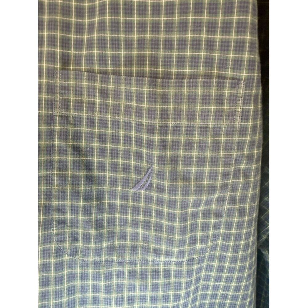 Y2K Nautica Men's Green and Navy Plaid Long Sleeve Button Down Size XL - Picture 6 of 15